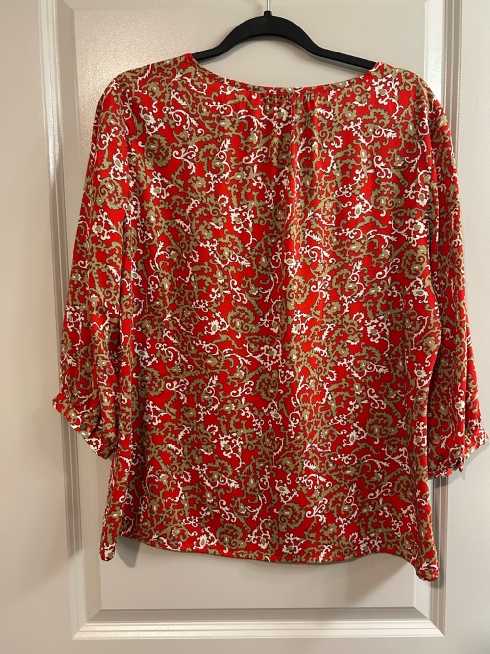 Banana Republic Red Patterned Ruffle-Trim Blouse - Picture 5 of 5